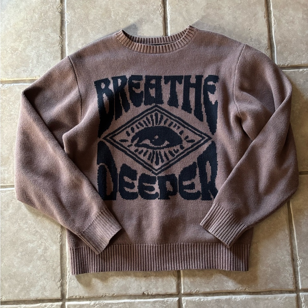 PacSun Brown Crewneck Sweater with Graphic